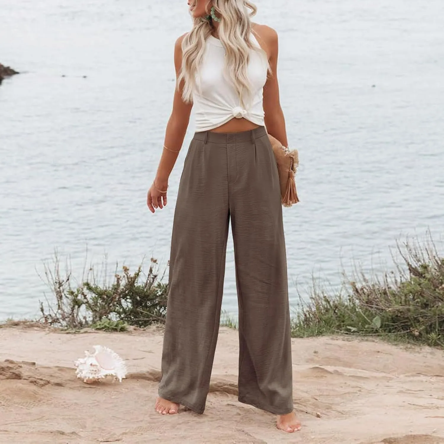 Wide Leg Pants for Women High Waist Solid Color Casual Trousers WomenSlacks Workout Pants 2024
