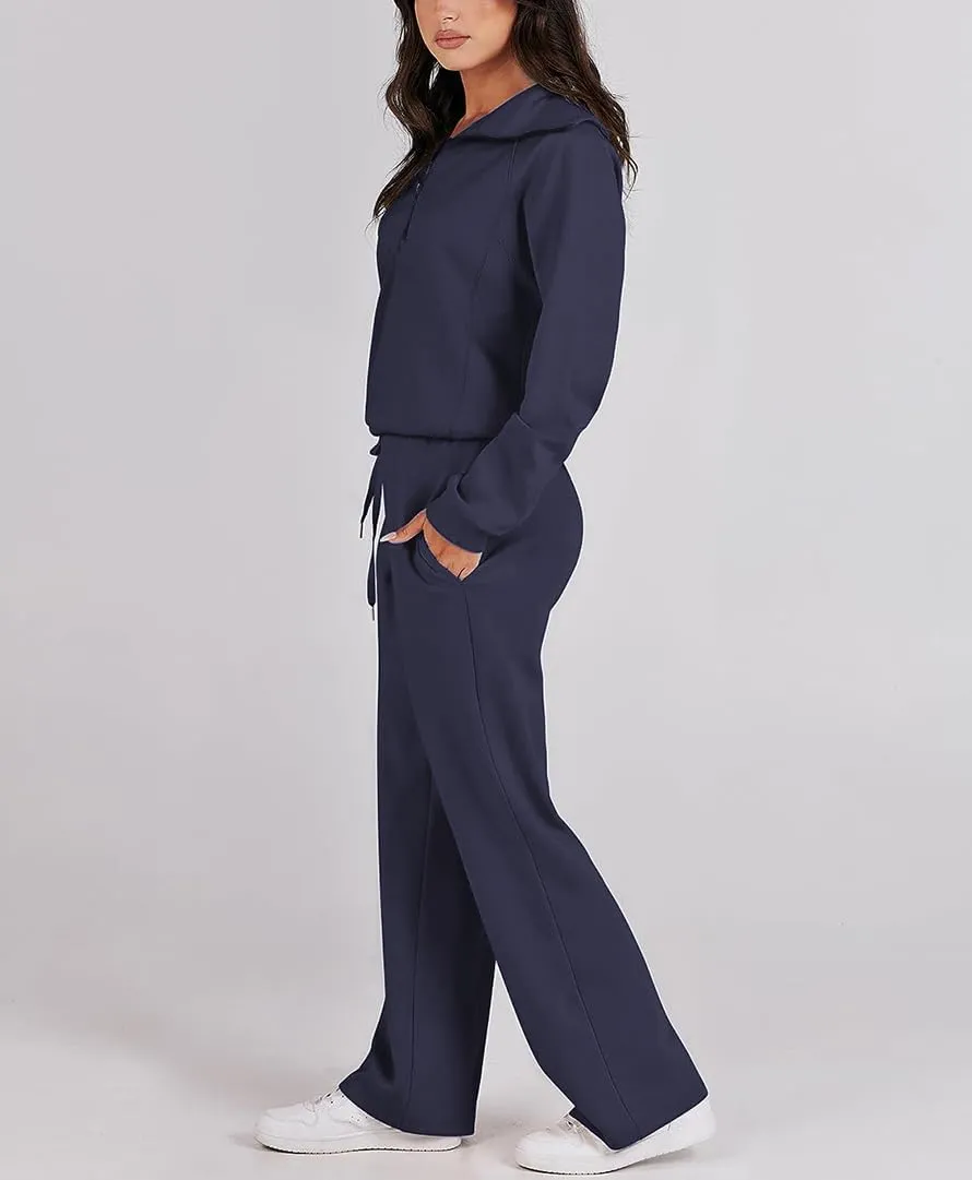 Women 2 Piece Outfits Sweatsuit Set Oversized Half Zip Sweatshirt Wide Leg Sweatpant Lounge Matching Set Tracksuit