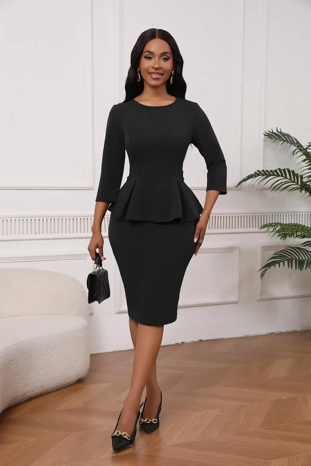 Women 2 Piece Skirt Set 3/4 Sleeve Pencil Skirt Suit Office Business Church Dress Suit Sexy Fall Winter Outfits