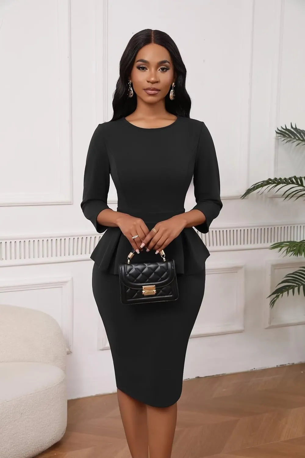 Women 2 Piece Skirt Set 3/4 Sleeve Pencil Skirt Suit Office Business Church Dress Suit Sexy Fall Winter Outfits