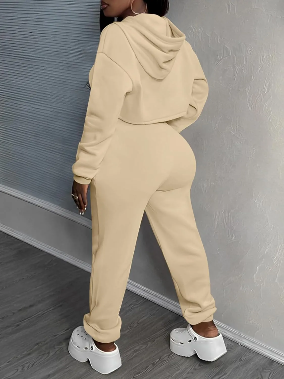Women 3 Piece Sweatsuit Set Sexy Long Sleeve Pullover Cropped Hoodie Tank Top and Jogger Sweatpants Tracksuit