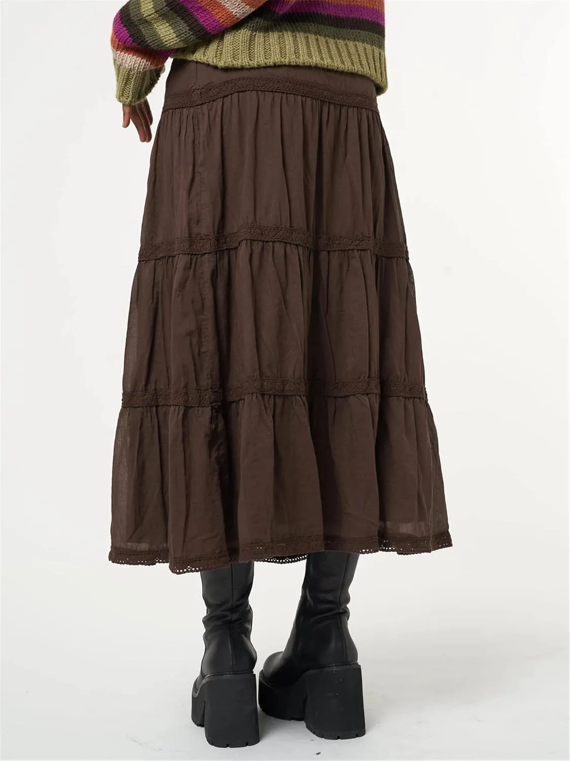 Women A Line Midi Skirt Aesthetics Printing High Waist Long Skirt Vintage Casual Maxi Skirts Grunge Streetwear