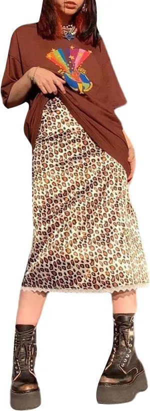 Women A Line Midi Skirt Aesthetics Printing High Waist Long Skirt Vintage Casual Maxi Skirts Grunge Streetwear