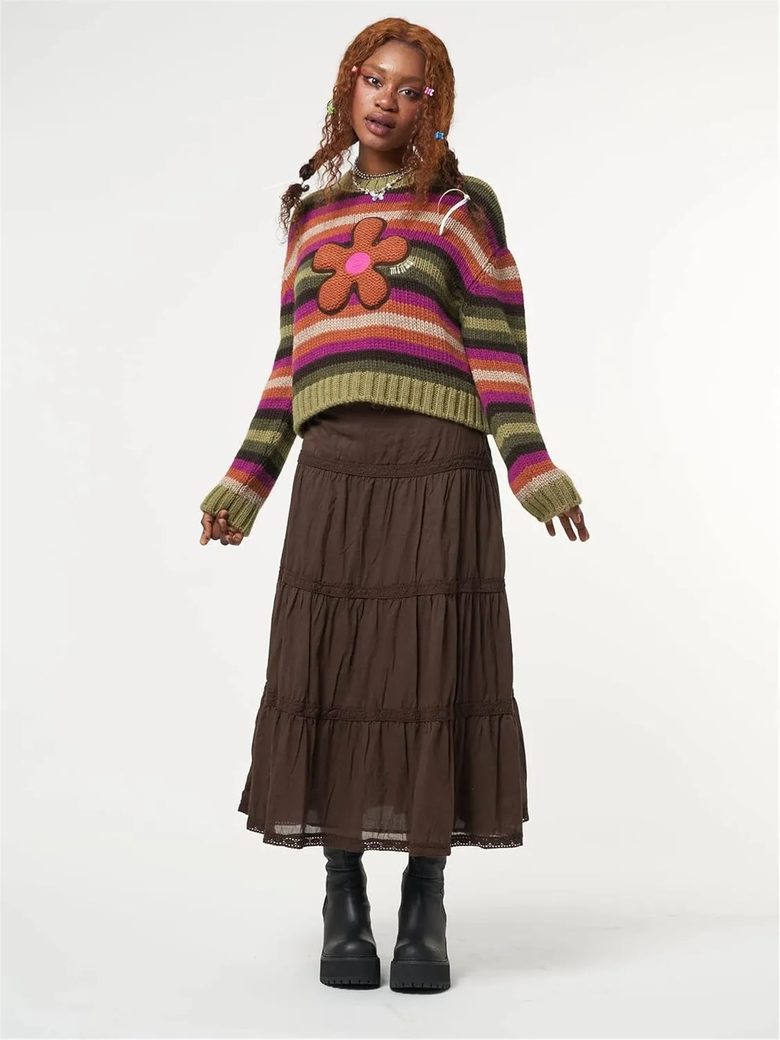 Women A Line Midi Skirt Aesthetics Printing High Waist Long Skirt Vintage Casual Maxi Skirts Grunge Streetwear