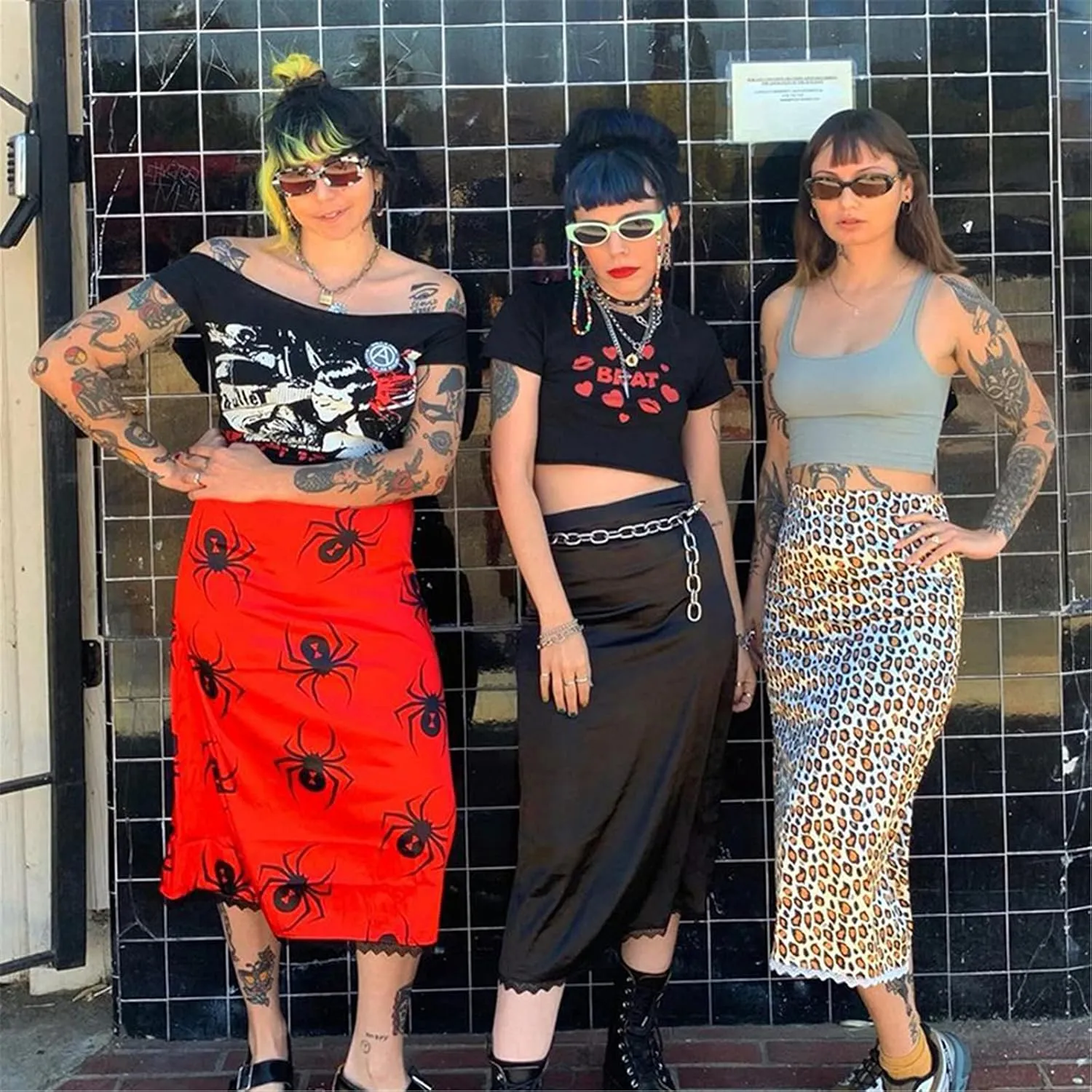 Women A Line Midi Skirt Aesthetics Printing High Waist Long Skirt Vintage Casual Maxi Skirts Grunge Streetwear