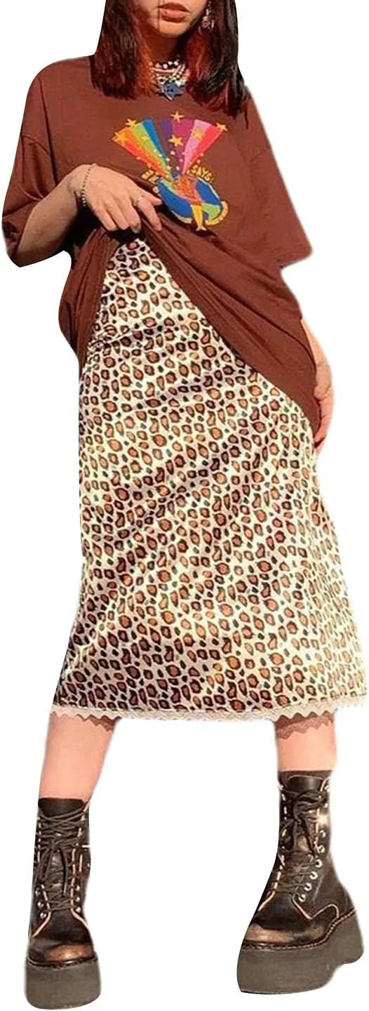 Women A Line Midi Skirt Aesthetics Printing High Waist Long Skirt Vintage Casual Maxi Skirts Grunge Streetwear