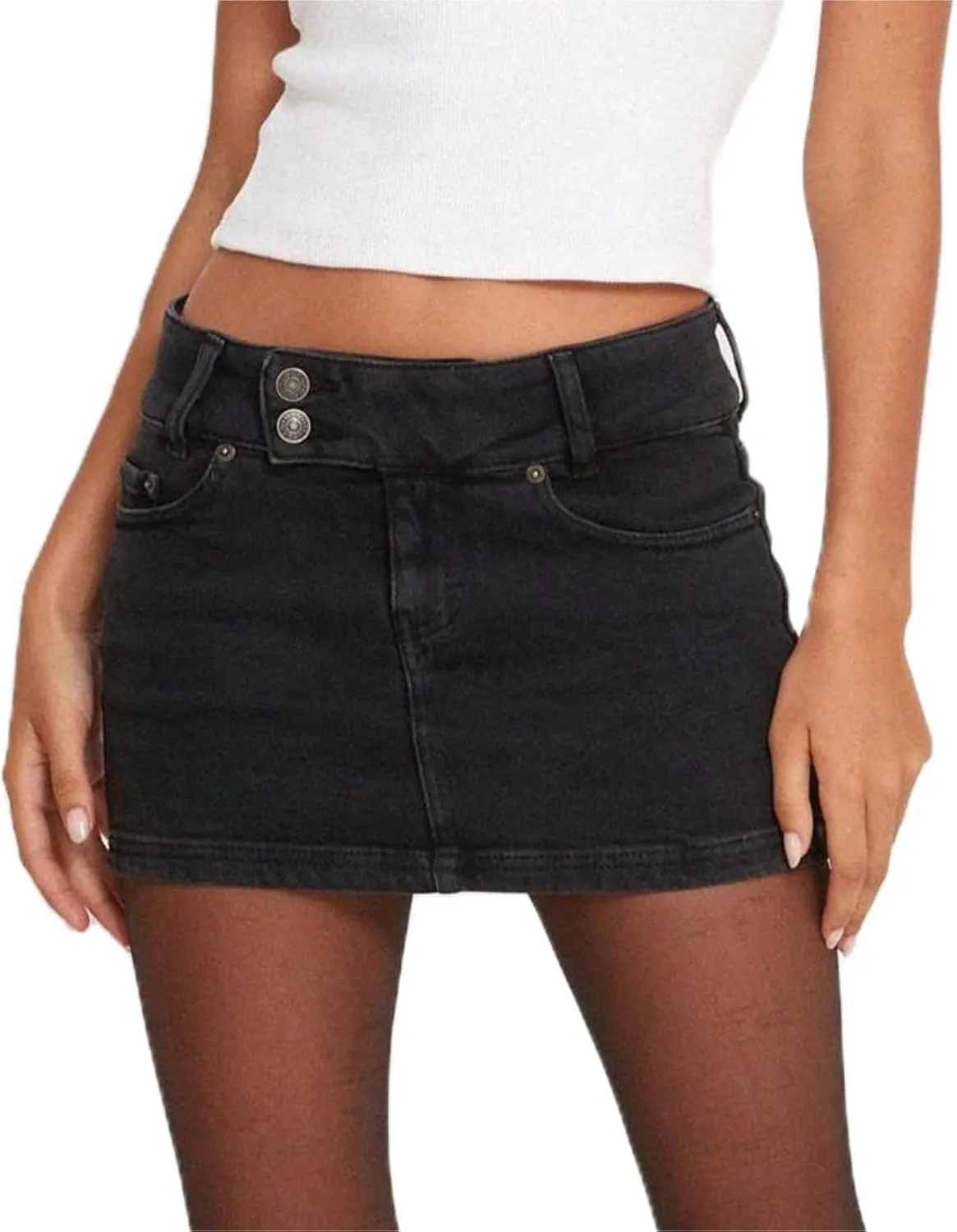 Women Denim Skirt Low Waist Zipper Button Mini Jean Skirts Summer Casual Stretch Skort