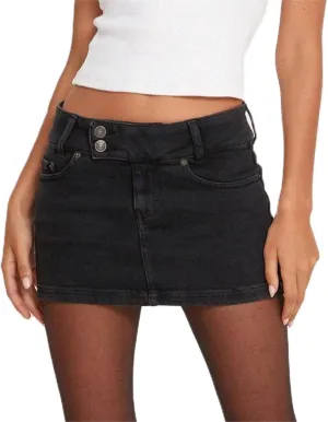 Women Denim Skirt Low Waist Zipper Button Mini Jean Skirts Summer Casual Stretch Skort