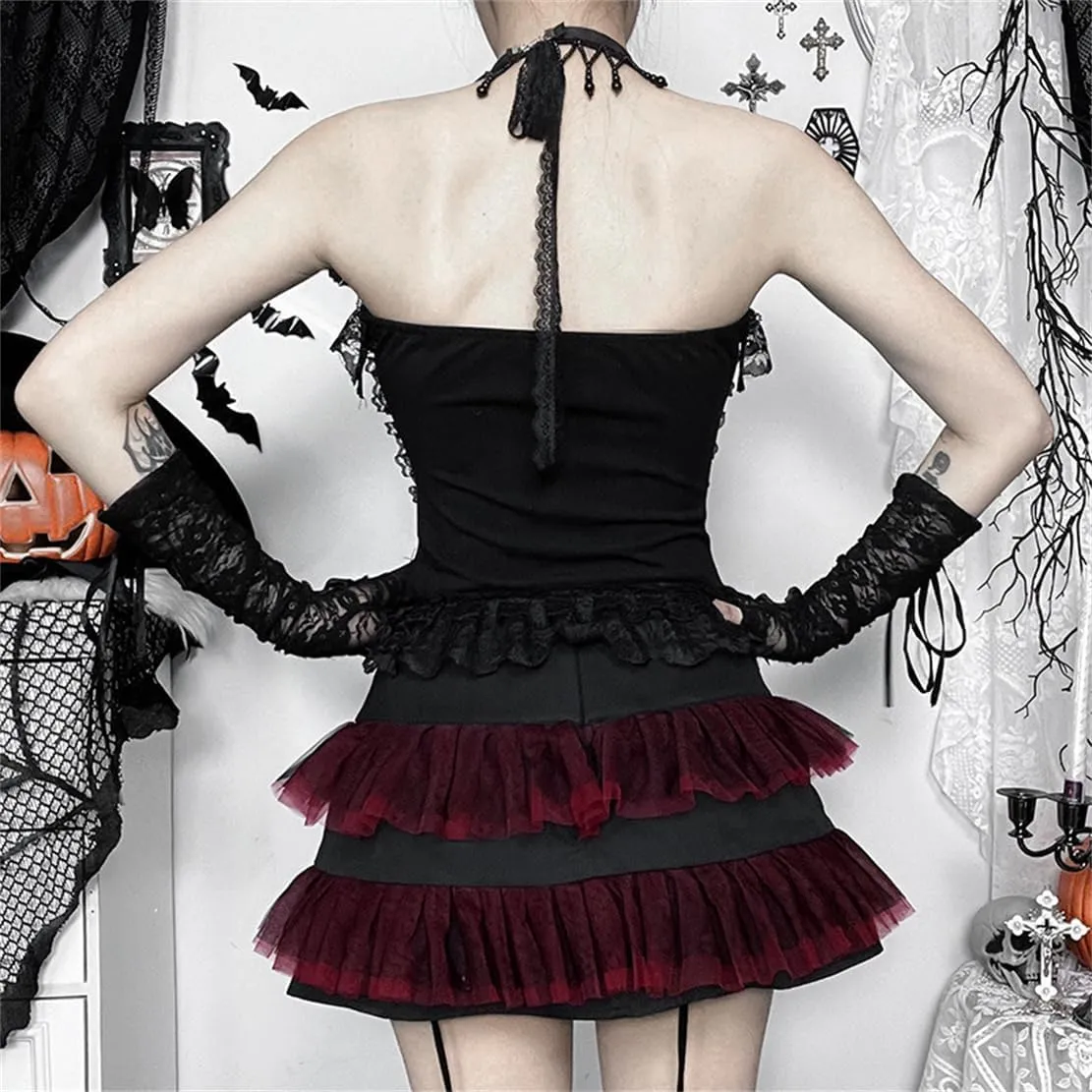 Women Gothic Crop Tank Top Sleeveless Camisole Tops Y2K Grunge Blouse Cami Shirt