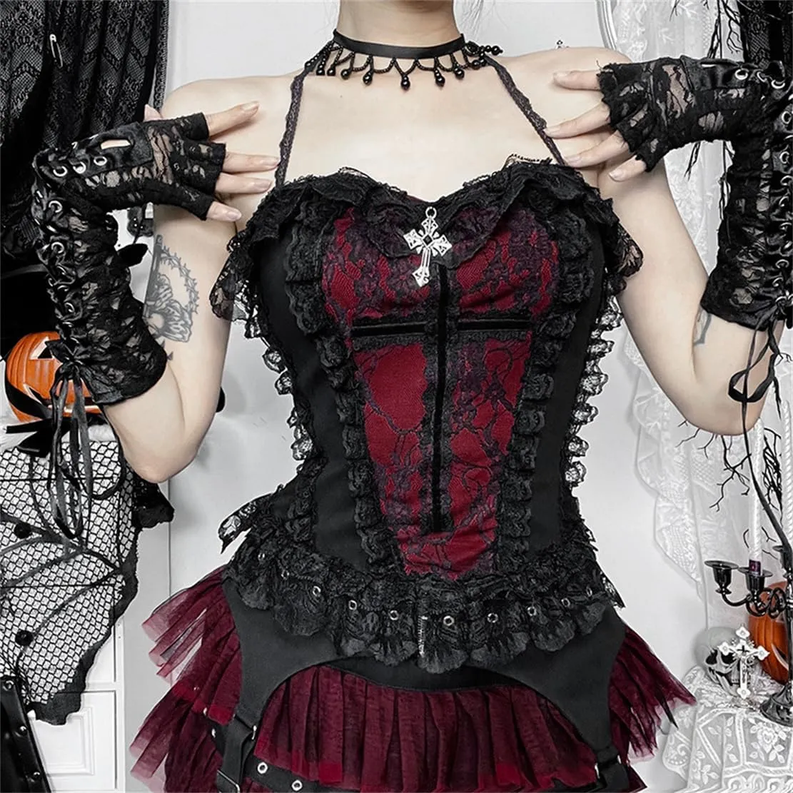 Women Gothic Crop Tank Top Sleeveless Camisole Tops Y2K Grunge Blouse Cami Shirt