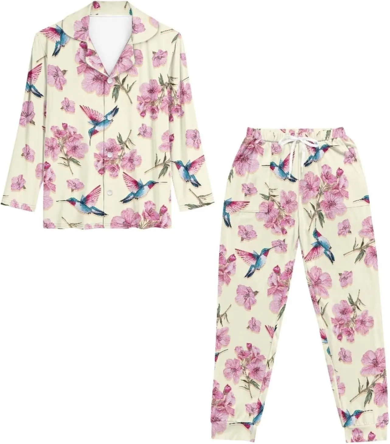 Women Pajamas Set Long Sleeve Sleepwear Button Down Nightwear with 2 Pockets Pajamas Set Pj Lounge Sets, S-2XL