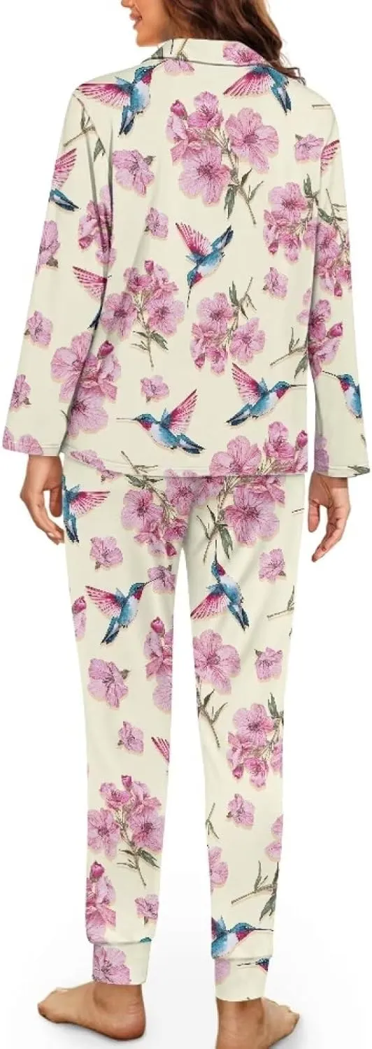 Women Pajamas Set Long Sleeve Sleepwear Button Down Nightwear with 2 Pockets Pajamas Set Pj Lounge Sets, S-2XL