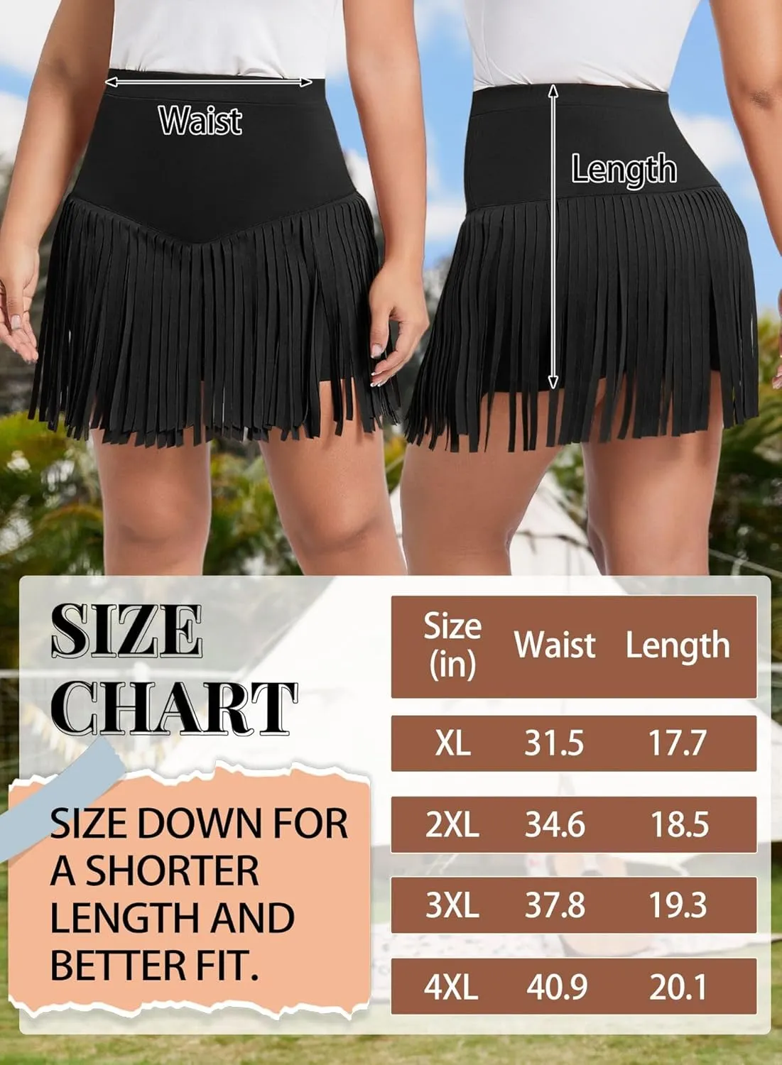 Women Plus Size Fringe Cowgirl Mini Skirt - Western Country Concert Rodeo Outfit High Waisted Tassel Boho Bottoms