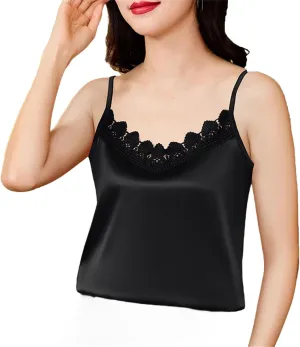 Women Sexy Silk Satin Tank Tops Camisole Spring V-Neck Patchwork Vest Shirt