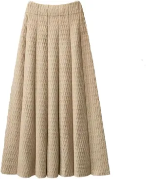 Women Solid Color Mid Length Knitted Half Length Skirt High Waist Slim Knit Pleated Skirt