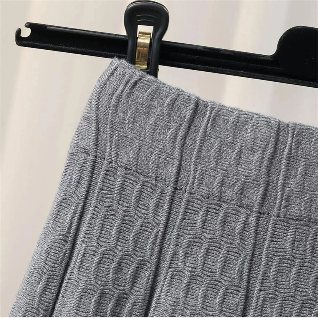 Women Solid Color Mid Length Knitted Half Length Skirt High Waist Slim Knit Pleated Skirt