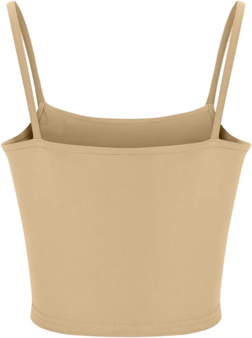Women Spaghetti Strap Cropped Tank Solid High Elastic Sexy Camisole Sleeveless Summer Comfy Top Stretch Slim Fit Shirt