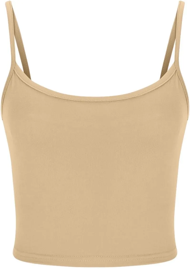 Women Spaghetti Strap Cropped Tank Solid High Elastic Sexy Camisole Sleeveless Summer Comfy Top Stretch Slim Fit Shirt