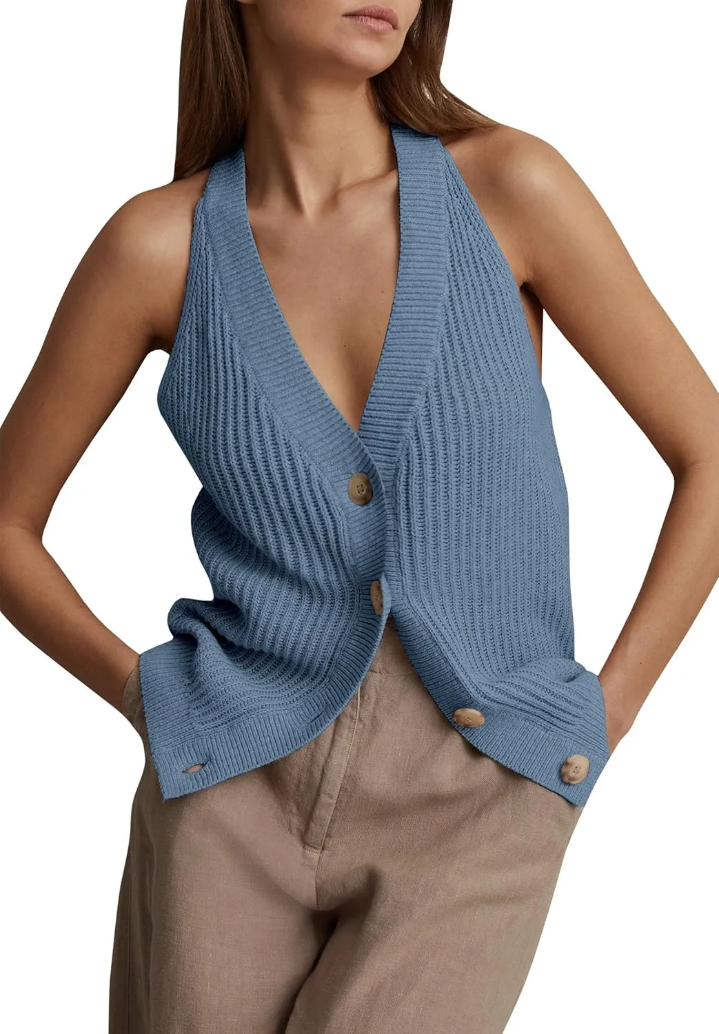 Women Sweater Vest Tops Sleeveless Button Down V Neck Knit Tank Top Slim Casual Cardigan Vest
