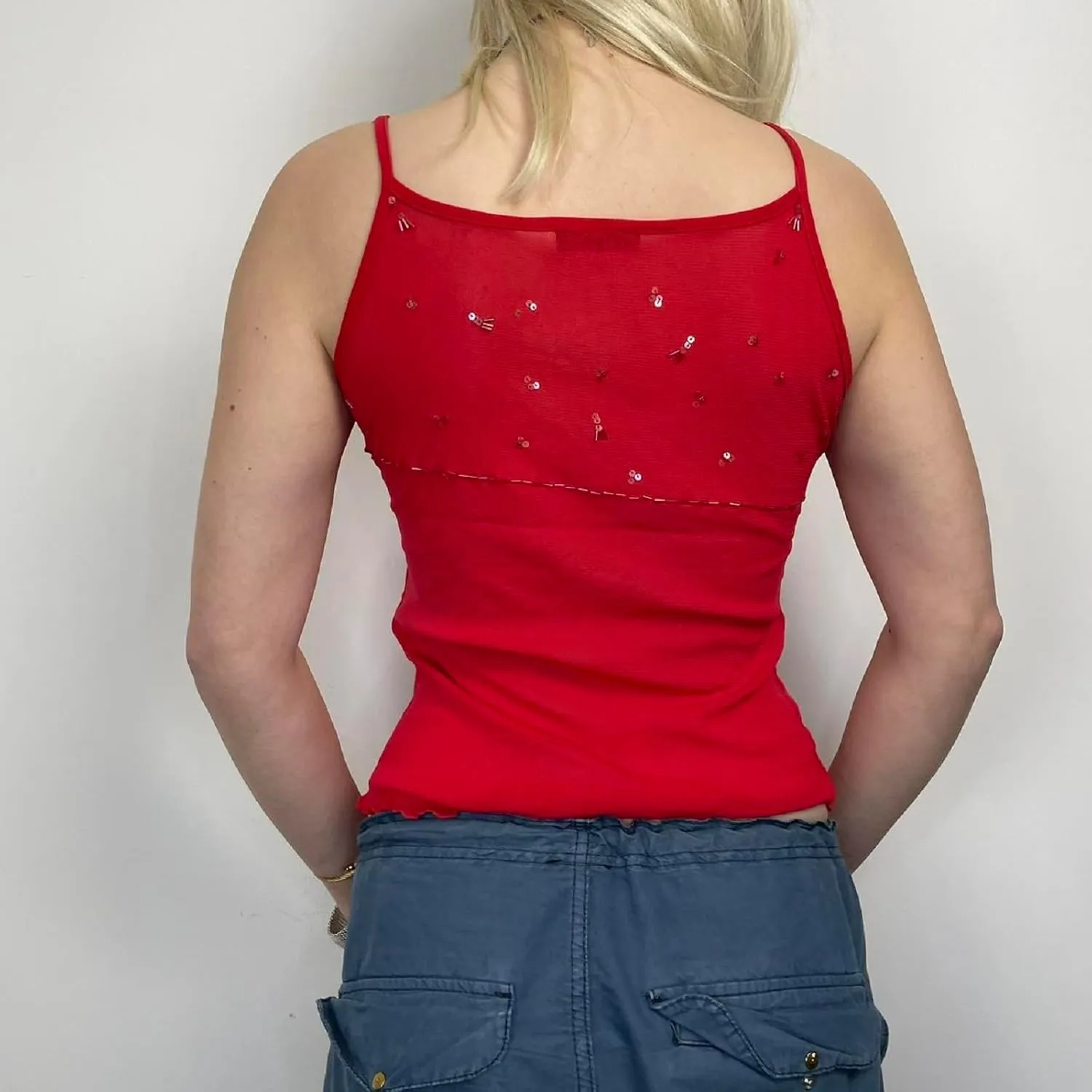 Women Y2K Sequin Halter Cami Top Sexy Sparkle V Neck Backless Criss Cross Straps Tank Bling Glitter Camisole