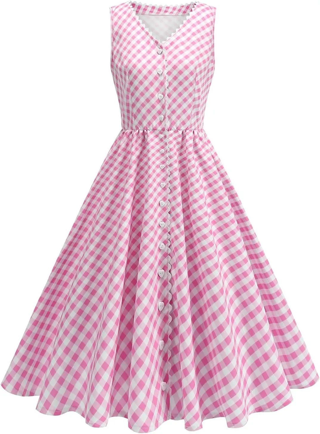 Women's 1950s Vintage Plaid Tank Dress Casual V Neck Hepburn Swing Prom Party Midi Dresses Wedding Guest Outfits