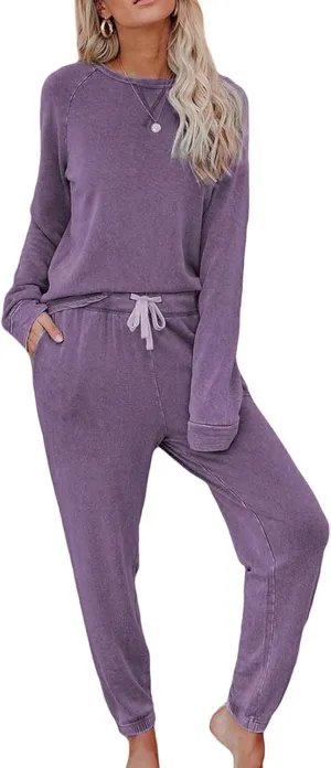 Women's 2 Piece Outfits Lounge Sets Long Sleeve Tops and Jogger Sweatpants Sweats Track Suits Loungewear Pajama Sets