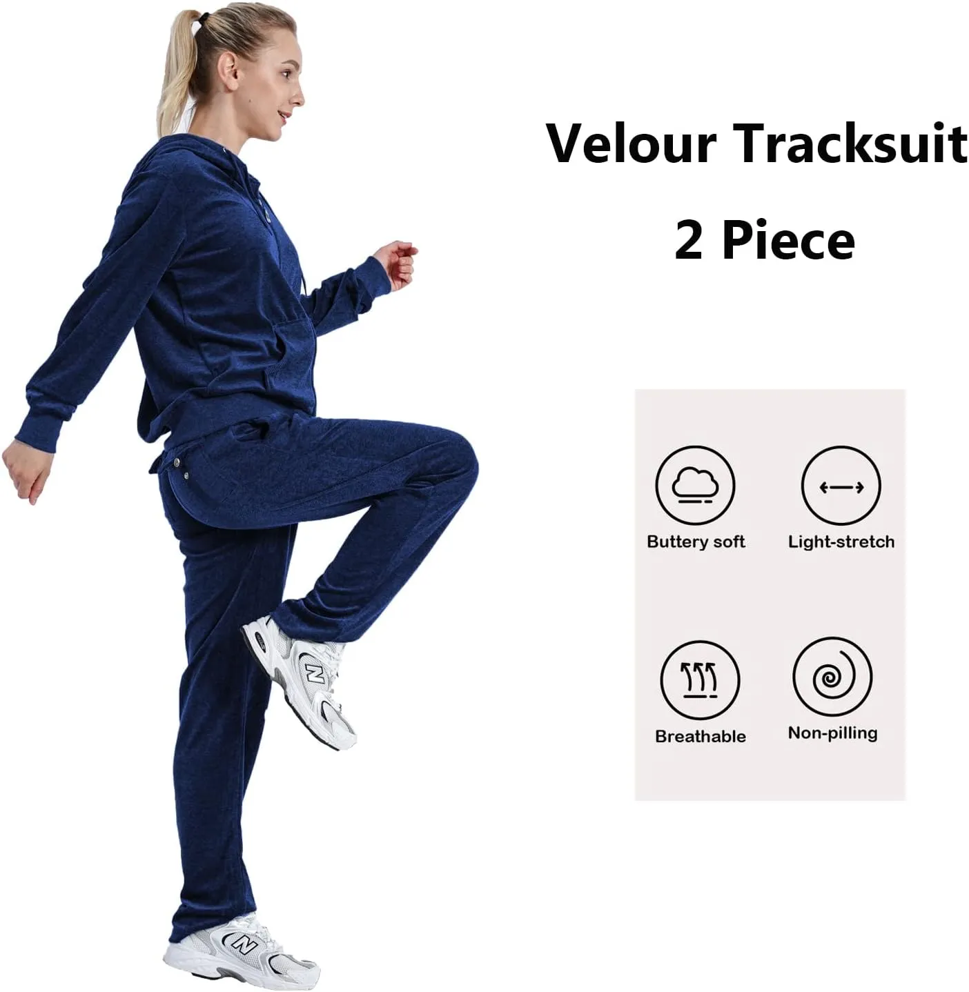 Womens 2 Piece Outfits Velour Tracksuits Long Sleeve Sports Sweatsuits Jogging Velvet Lounge Set