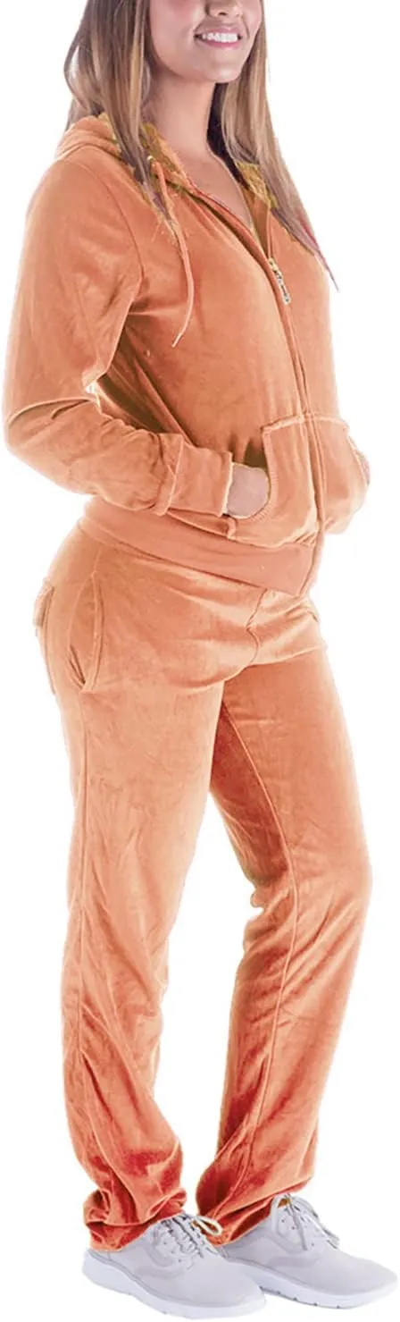 Womens 2 Piece Outfits Velour Tracksuits Long Sleeve Sports Sweatsuits Jogging Velvet Lounge Set