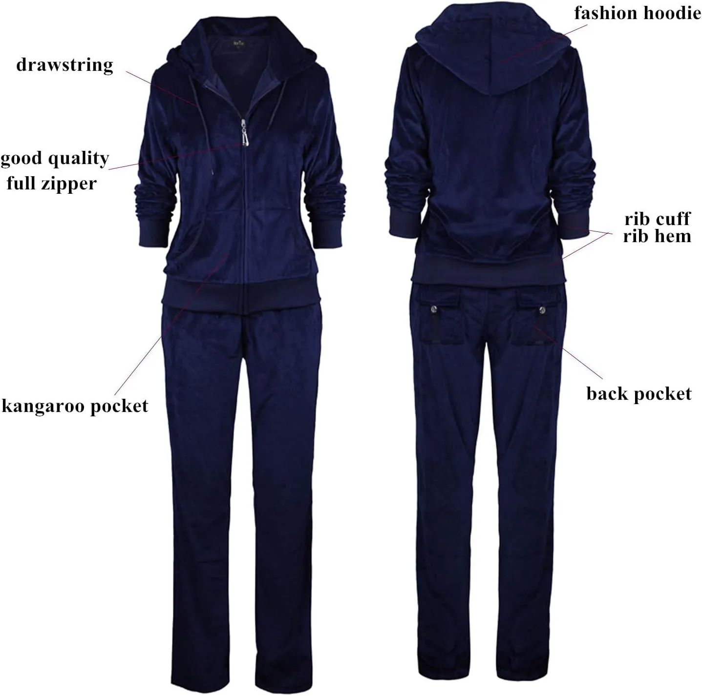 Womens 2 Piece Outfits Velour Tracksuits Long Sleeve Sports Sweatsuits Jogging Velvet Lounge Set