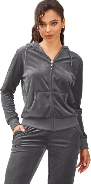 Womens 2 Piece Outfits Velour Tracksuits Long Sleeve Sports Sweatsuits Jogging Velvet Lounge Set