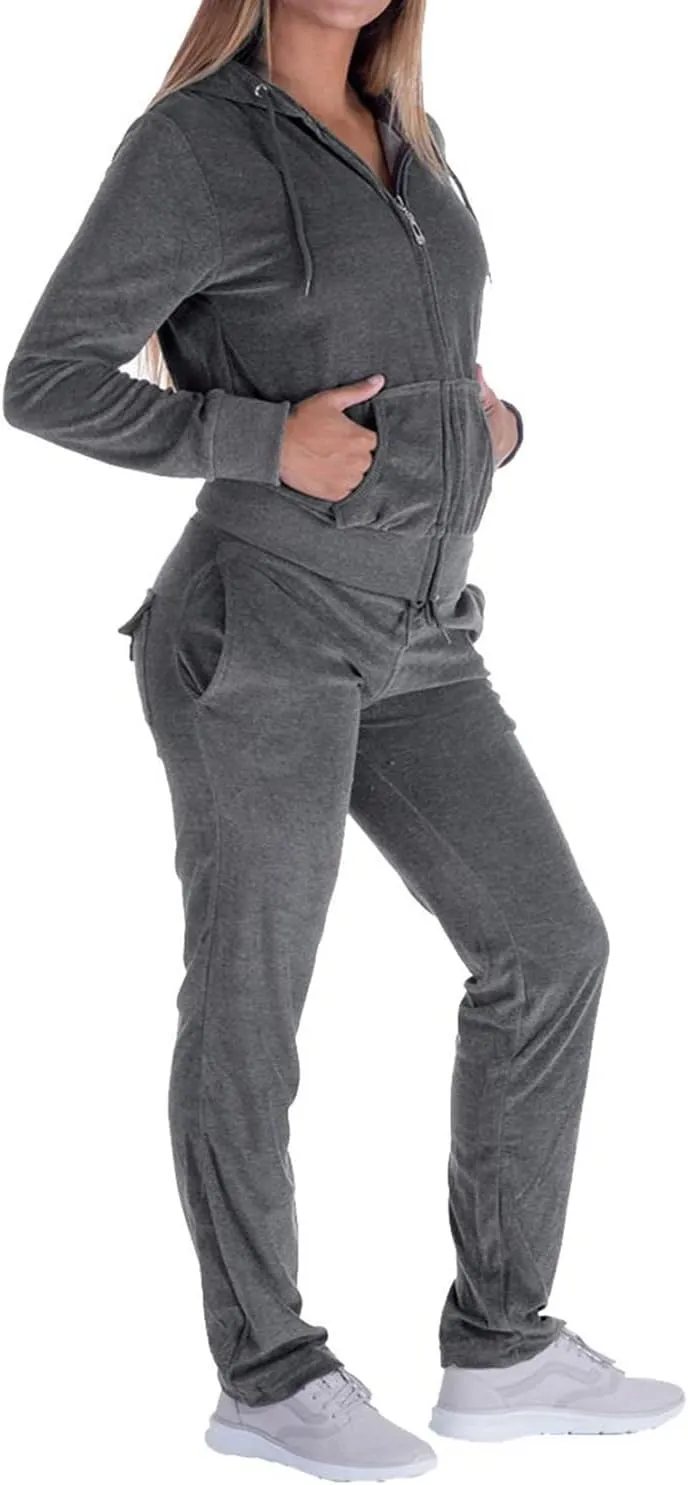 Womens 2 Piece Outfits Velour Tracksuits Long Sleeve Sports Sweatsuits Jogging Velvet Lounge Set