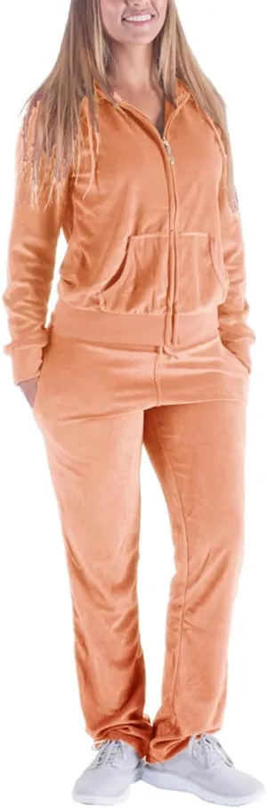 Womens 2 Piece Outfits Velour Tracksuits Long Sleeve Sports Sweatsuits Jogging Velvet Lounge Set