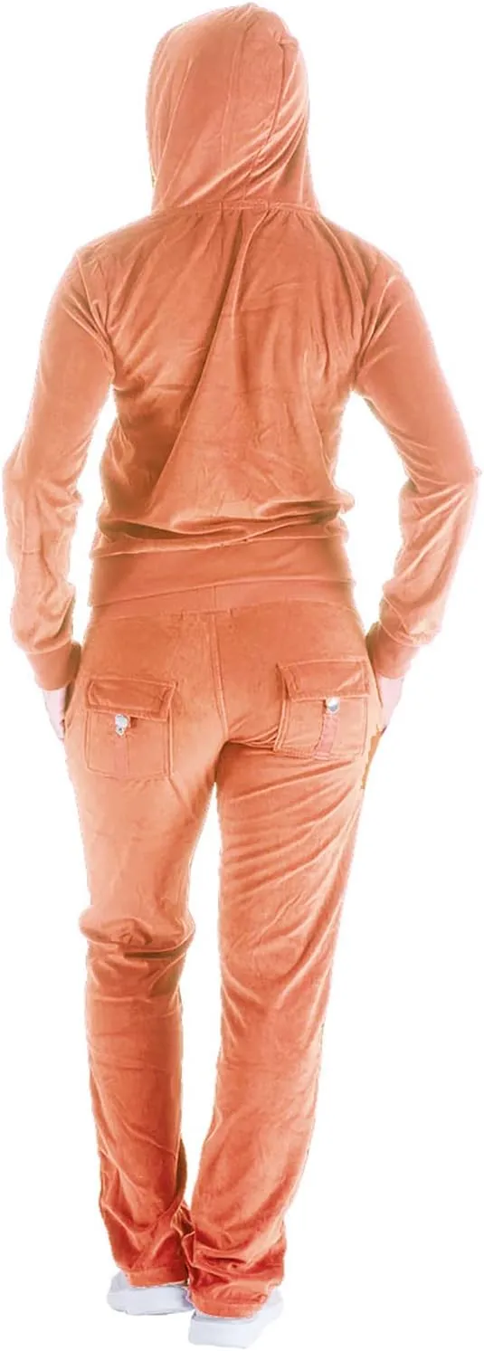 Womens 2 Piece Outfits Velour Tracksuits Long Sleeve Sports Sweatsuits Jogging Velvet Lounge Set