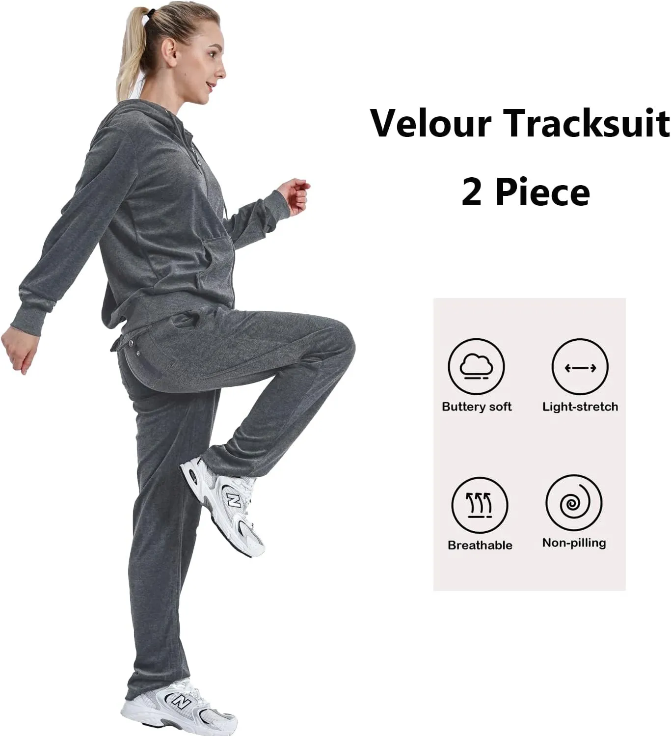 Womens 2 Piece Outfits Velour Tracksuits Long Sleeve Sports Sweatsuits Jogging Velvet Lounge Set