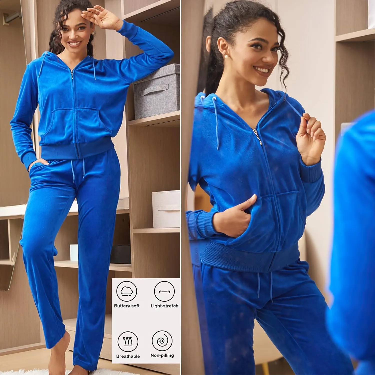 Womens 2 Piece Outfits Velour Tracksuits Long Sleeve Sports Sweatsuits Jogging Velvet Lounge Set