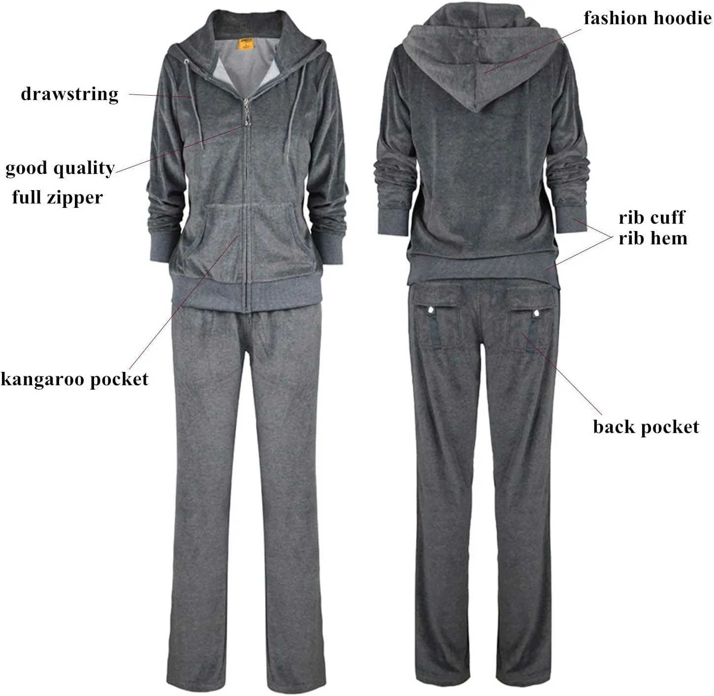 Womens 2 Piece Outfits Velour Tracksuits Long Sleeve Sports Sweatsuits Jogging Velvet Lounge Set