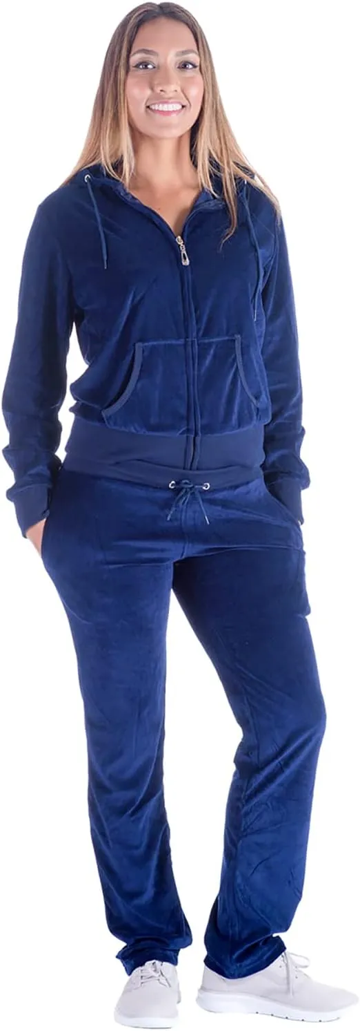 Womens 2 Piece Outfits Velour Tracksuits Long Sleeve Sports Sweatsuits Jogging Velvet Lounge Set