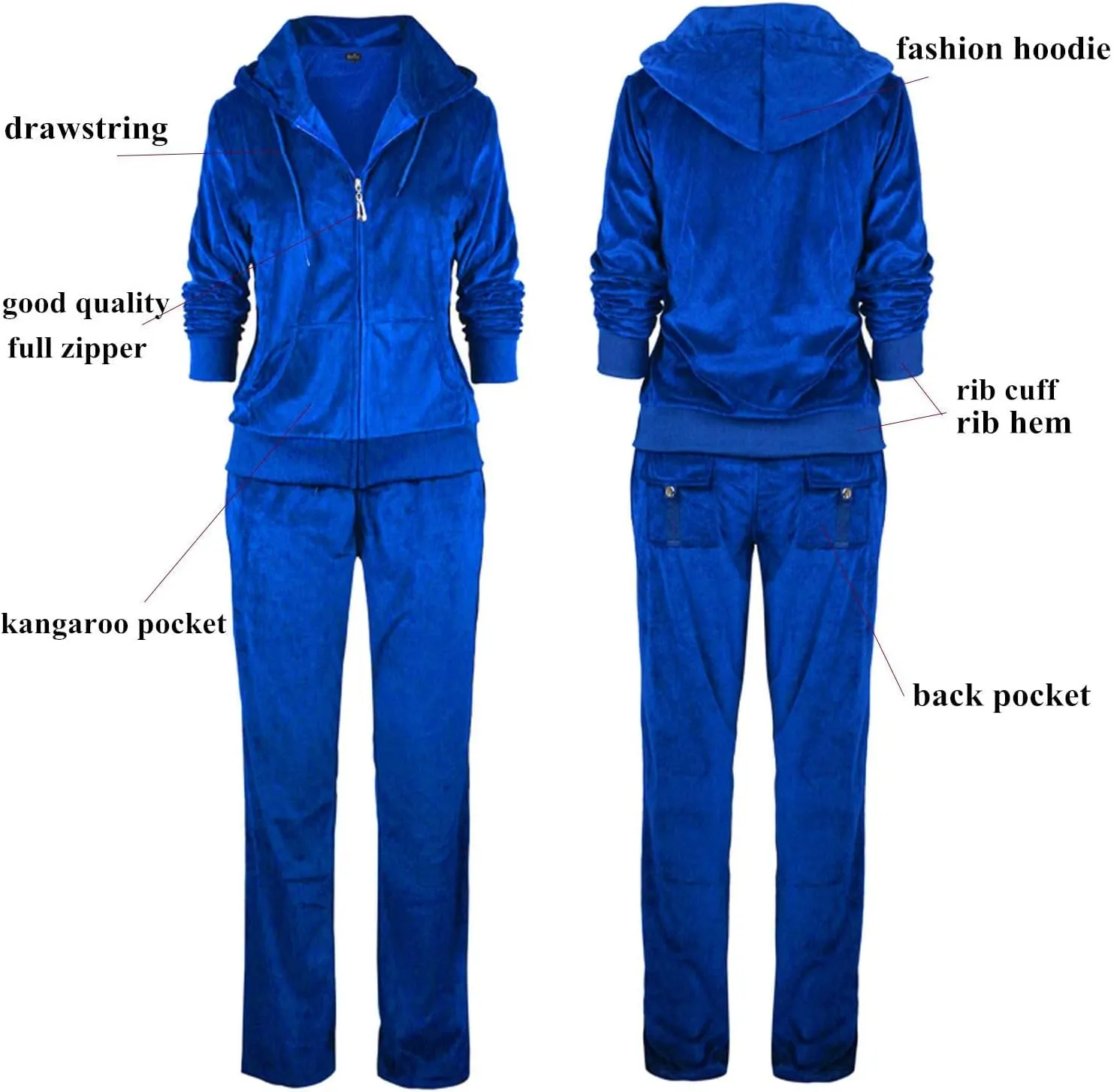 Womens 2 Piece Outfits Velour Tracksuits Long Sleeve Sports Sweatsuits Jogging Velvet Lounge Set