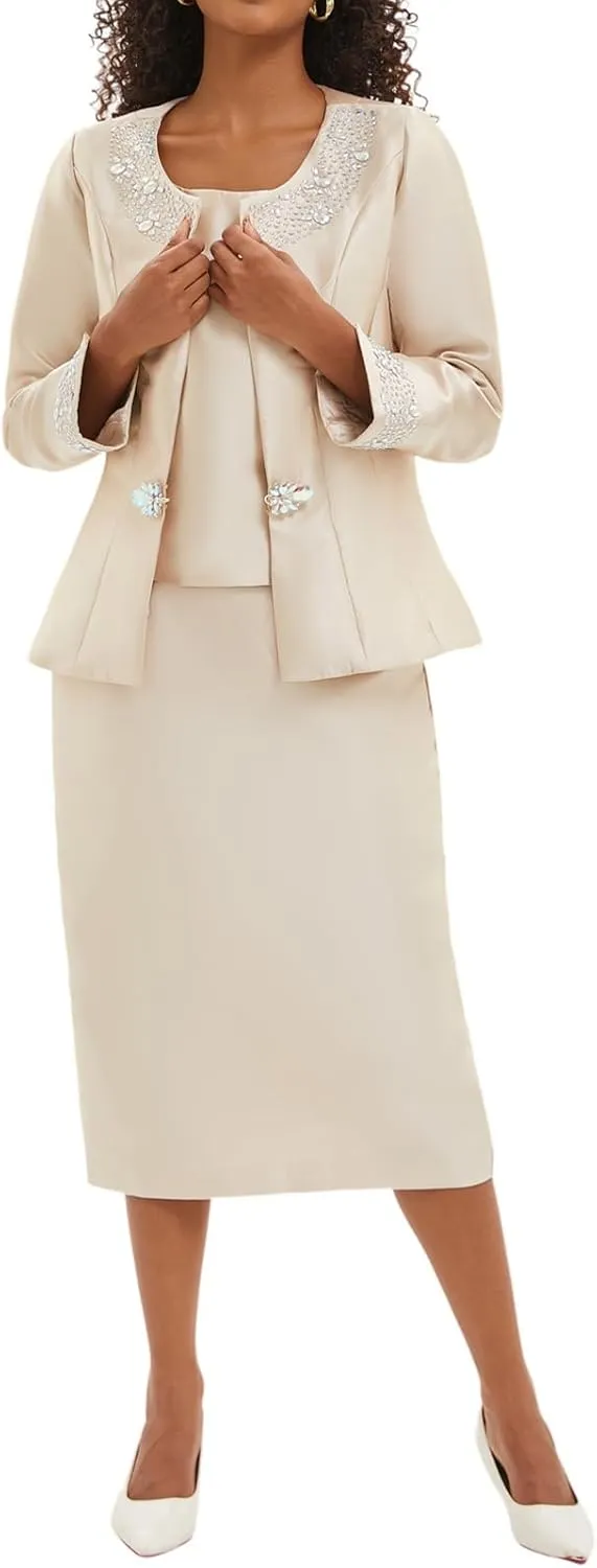 Women's 3 Piece Church Suits for Formal Occasions with Handmade Diamond Hot Stamping Dress Church Set