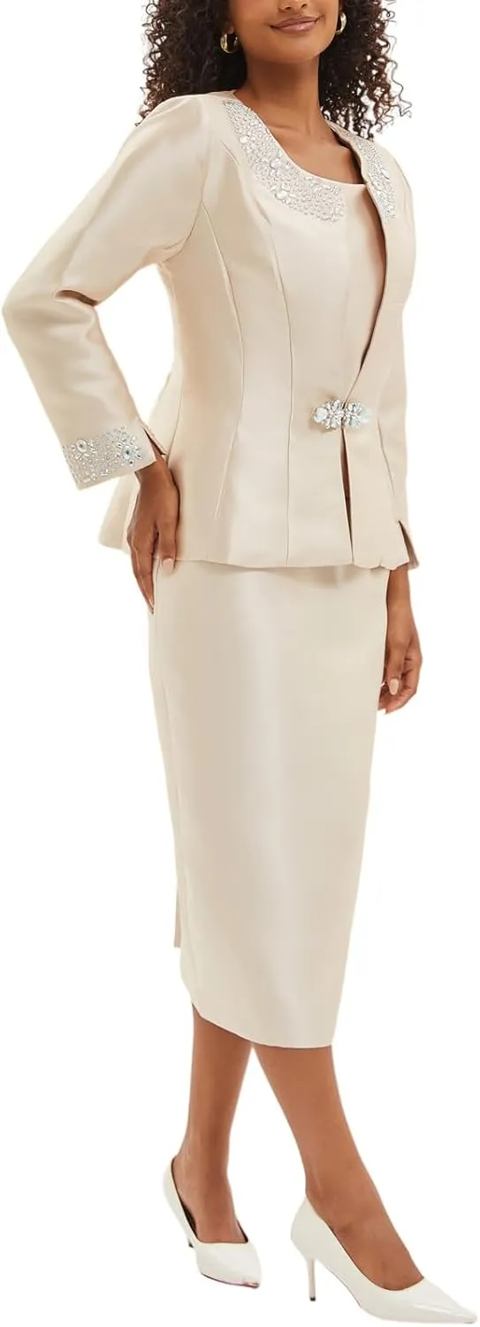 Women's 3 Piece Church Suits for Formal Occasions with Handmade Diamond Hot Stamping Dress Church Set