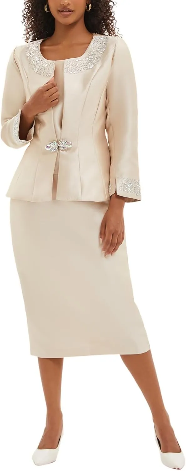 Women's 3 Piece Church Suits for Formal Occasions with Handmade Diamond Hot Stamping Dress Church Set