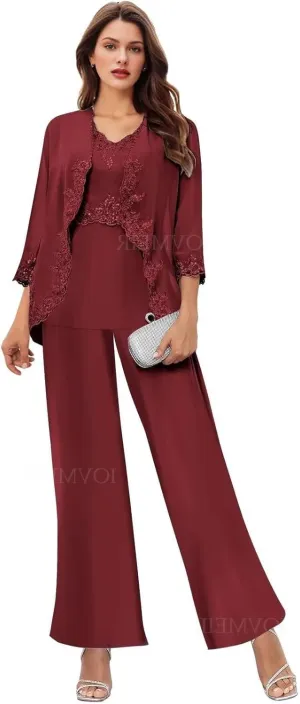 Women's 3PC Mother of The Bride Pants Suits for Wedding Elegant Wedding Pantsuits Formal Outfit Sets