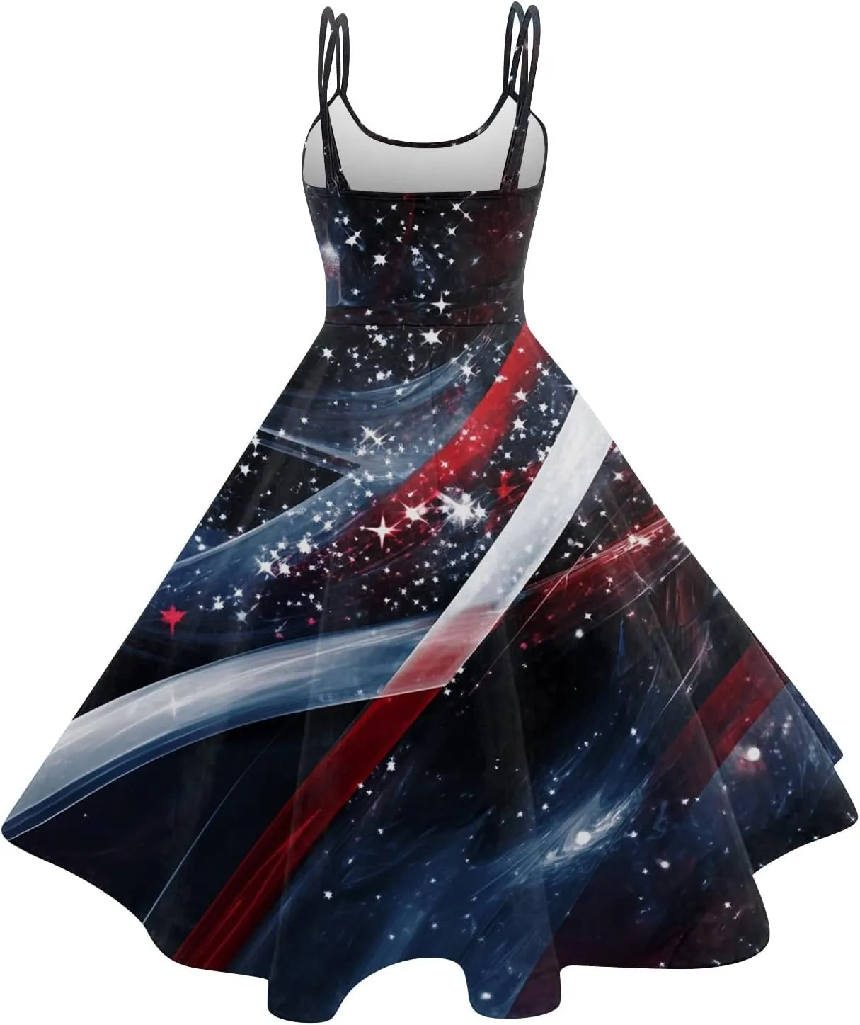 Womens 4th of July Dress Flag Print Sexy Spaghetti Strap Patriotic Punk Dresses A-Line Independence Day Clothes