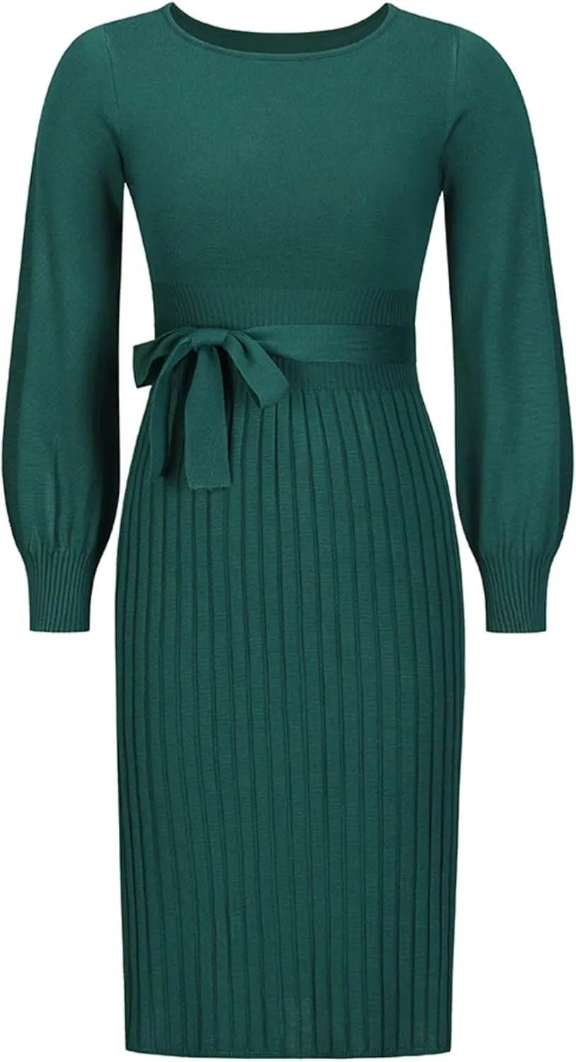 Women's Autumn/Winter Knitted Dress Slim Pleated Midi Sweater Skirt