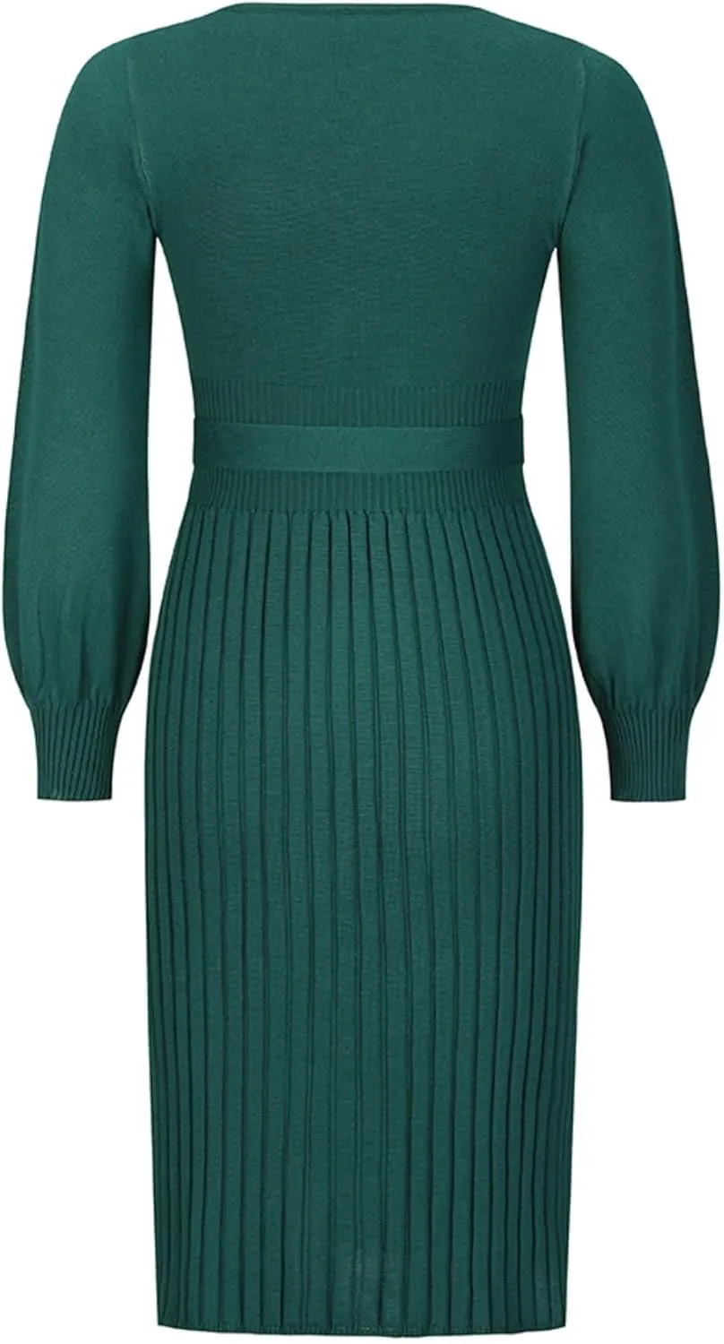 Women's Autumn/Winter Knitted Dress Slim Pleated Midi Sweater Skirt