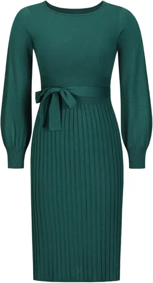 Women's Autumn/Winter Knitted Dress Slim Pleated Midi Sweater Skirt