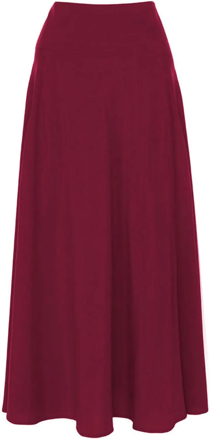 Women's Casual High-Waisted Pleated Maxi Skirt with PocketsSolid Long Vintage Strappy Skirt