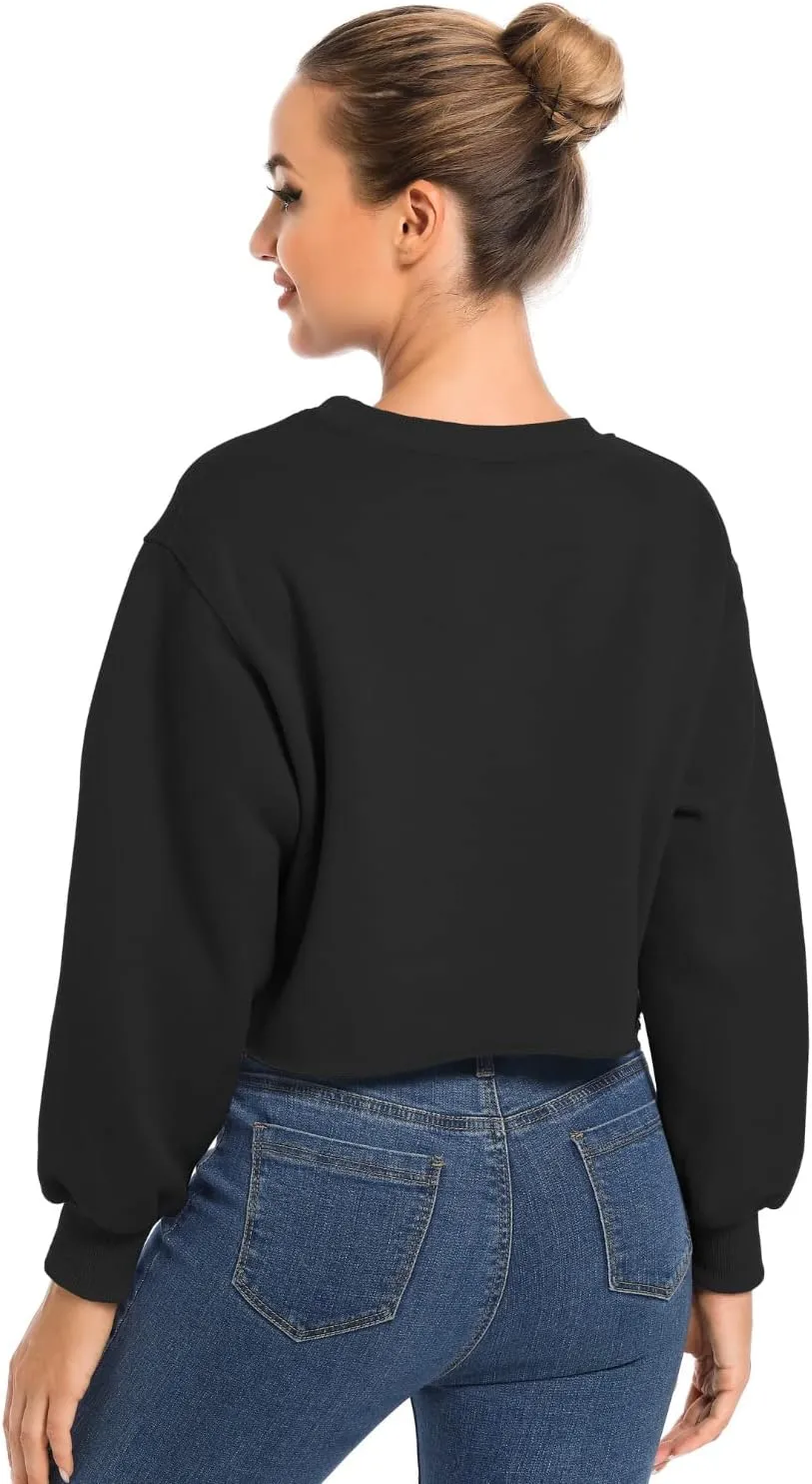 Women's Cropped Fleece Sweatshirt Crewneck Long Sleeve Casual Pullover Crop Tops