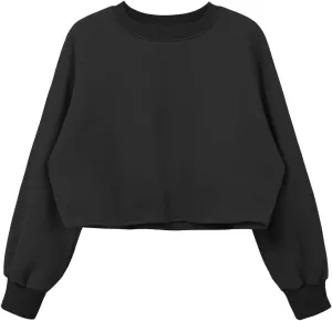 Women's Cropped Fleece Sweatshirt Crewneck Long Sleeve Casual Pullover Crop Tops