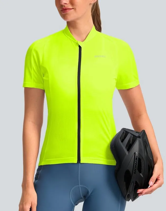 Women's Cycling Jersey Short Sleeve Bike Shirts Full Zipper Bicycle Biking Tops with Pockets Road Mountain Riding